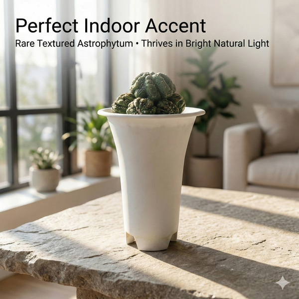 Top view of 5-inch mature Lizard Skin Astrophytum showing textured reptilian epidermis