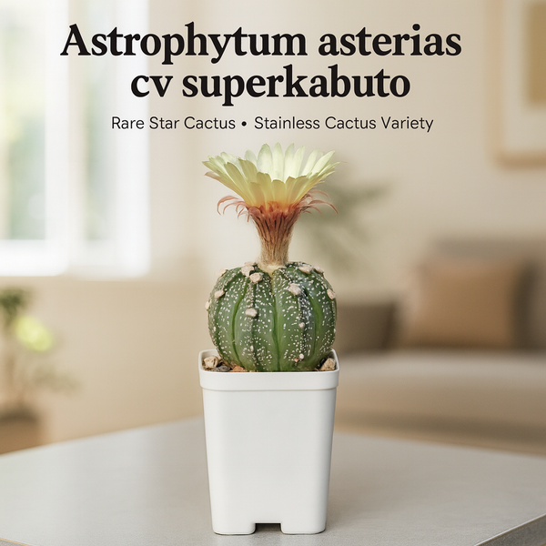 Rare 8-Year-Old Astrophytum asterias cv Superkabuto Star Cactus with yellow flower - Samarth Cactus Nursery India.